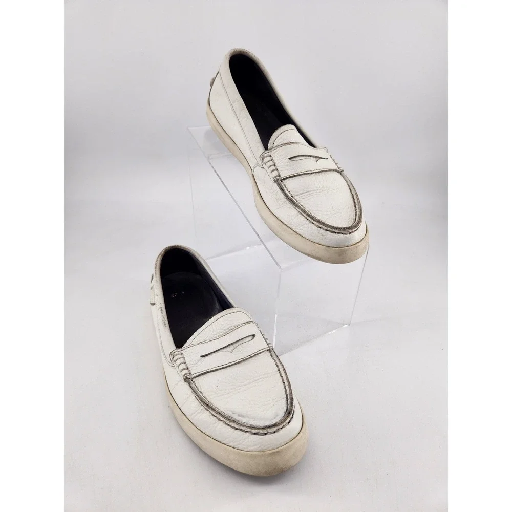 Cole Haan W11065 Grand.OS Penny Loafers Womens 7.5B White Leather Slip On‎ Shoes